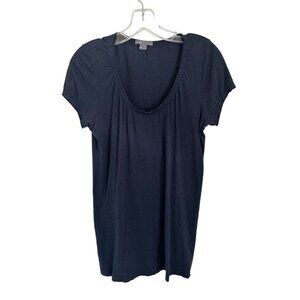 VINCE Cotton Blend Top Crewneck Blouse Navy Blue T-SHIRT Size MED